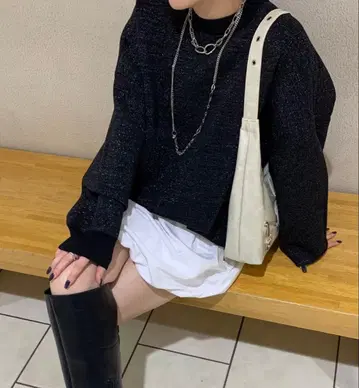 [ 새상품 ] JEANASIS 자카드 볼륨 슬리브 풀오버