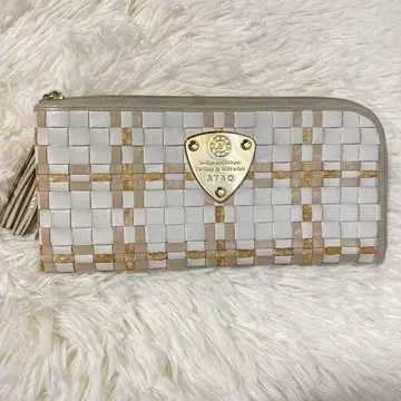 ATAO 뜨개질 디자인 리모 장지갑 화이트 베이지 L자 지퍼