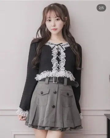 pium 가죽 벨트 체크 플리츠 미니 스커트