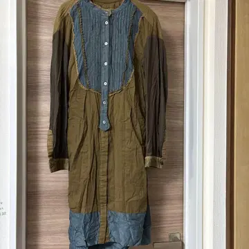 올리브 그린 블루 셔츠 원피스