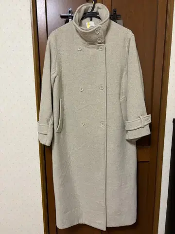 베이지 롱 코트 울 혼방