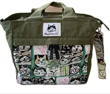 미사용 새상품 맨해트너즈 2WAY 토트백 숄더백 문양 고양이 얼굴