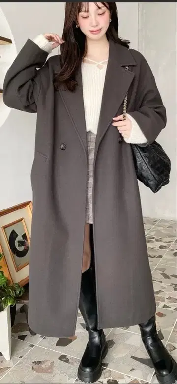 moment+ 롱 체스터 코트 차콜 그레이