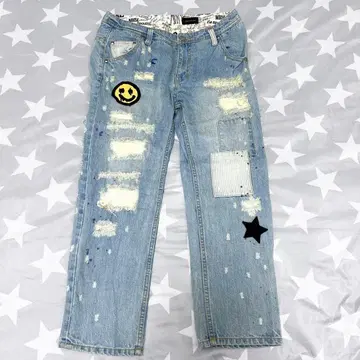 [ 미사용 ] WWL! 데미지 데님 팬츠 라이트 블루 월드와이드 러브