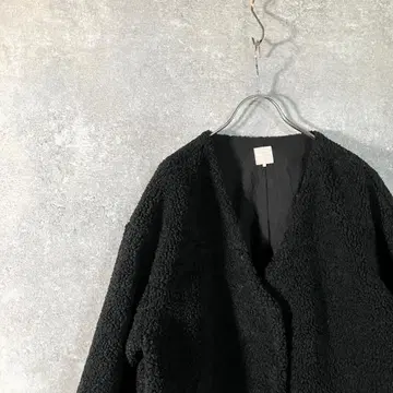 보아 자켓 블랙 V넥 미디엄 기장 코트 아우터