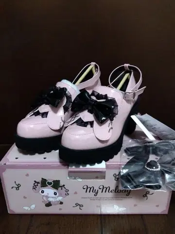 택 포함 새상품 마이멜로디 꾸미기 천사 리본 달린 통굽 로퍼 S 사이즈
