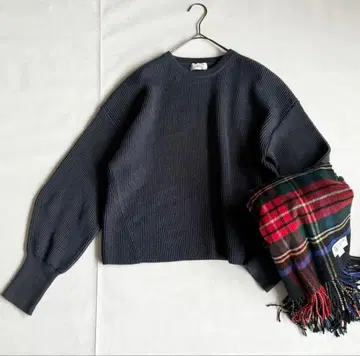 IENA 네이비 리브 긴팔 스웨터 네이비 다크 그레이