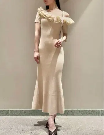 SNIDEL(스나이델) 아지메 플리츠 칼라 니트 원피스