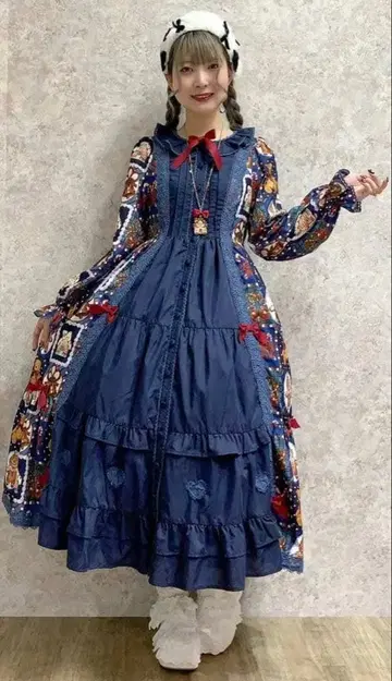 axes femme Chalmiere 크리스마스 패턴 원피스 (네이비)