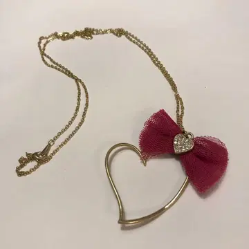 하트형 펜던트 목걸이 핑크 리본 Barbie