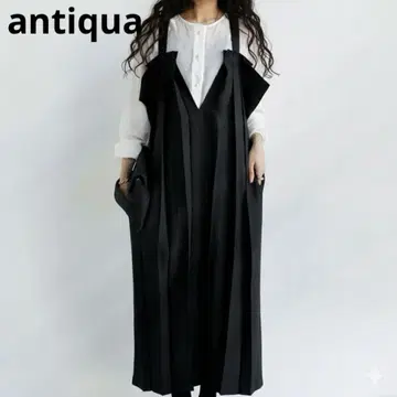 antiqua 플리츠 올인원 스커트 롱 블랙 점프수트