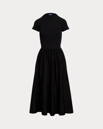 블랙 코튼 숏 슬리브 드레스