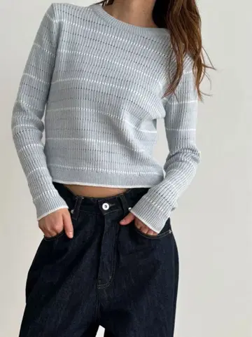 CANAL JEAN El mar 보더 리브 니트 (그레이)