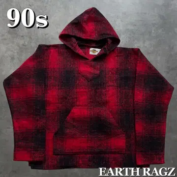 90s EARTH RAGZ 옴브레 체크 멕시칸 후드티 빈티지