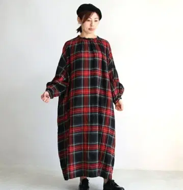 ichi Antiquites 울 린넨 타탄 체크 원피스