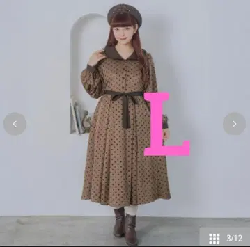 아오키 미사코 도트 플로키 원피스 브라운 L 새상품 시마미사 시마무라