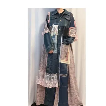 데님 x 트위드.레이스 롱 코트/롱 원피스