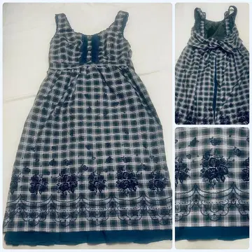 액시즈 axes 롱 스커트 원피스 그린 체크 리본