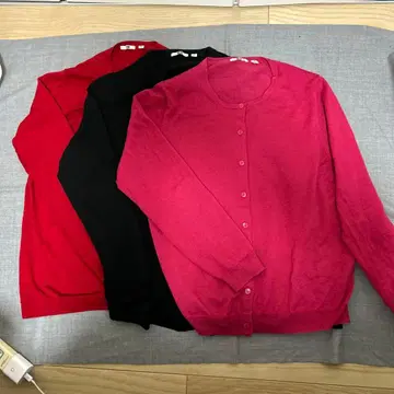 유니클로 메리노울 긴팔 가디건 빨간색 블랙 핑크 3색 세트