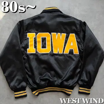 80s IOWA 바시티 자켓 블랙 퀼팅 칼리지 빈티지