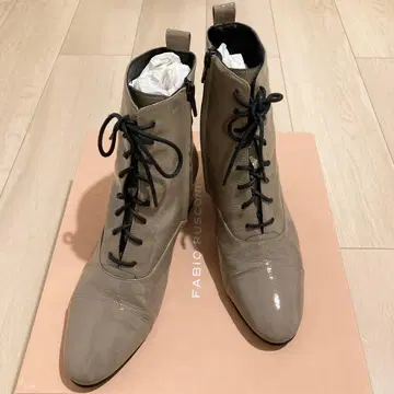 FABIO RUSCONI 베이지 레이스업 에나멜 부츠 이탈리아제