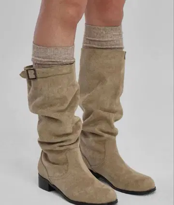 베이지 스웨이드 니하이 부츠