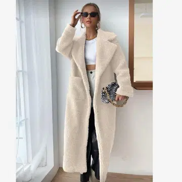 SHEIN 쉬인 보아 소재 테디 코트 롱 코트 크림색 큰 키