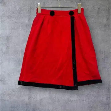 a2336 니트 스커트 A라인 랩 스커트풍 허리밴딩 빨간색 F