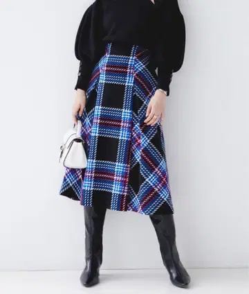 [ SNIDEL ] 롱 스커트 플레어 스커트 체크 스커트