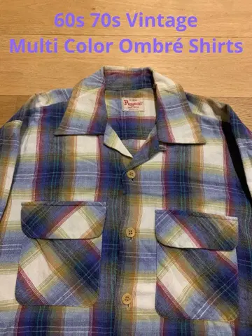 60s 70s 빈티지 옴브레 개방형 카라 셔츠 made in USA