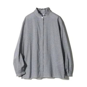 유니클로 이네스 프릴 체크 블라우스 네이비 M