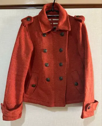 올리브 데 올리브 오렌지 더블 브레스트 피 코트