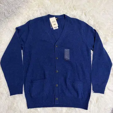 택 포함 미사용 새상품 유니클로 프리미엄 라무 V넥 가디건 L 네이비