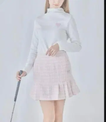 미뉴에르 골프 tweed hem pleated skirt (pink)