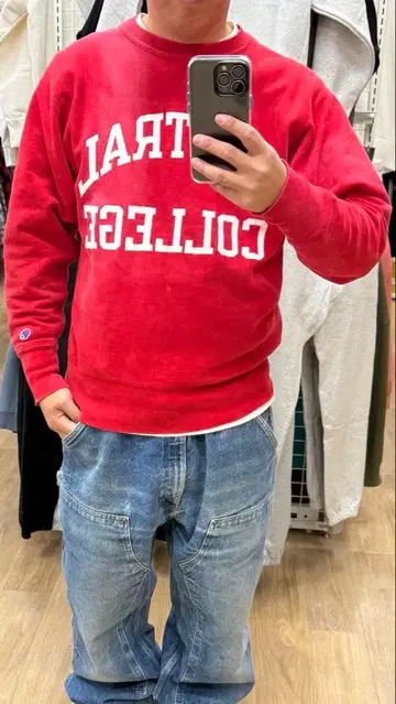 챔피온 리버스 위브 빨간색 90s 페인트