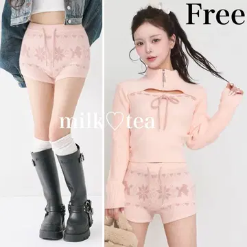 택 포함 새상품 다리치 노르딕 니트 숏팬츠 핑크 프리