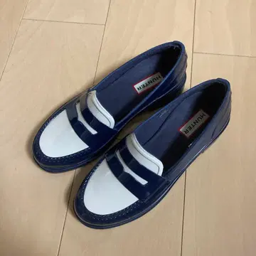 헌터 네이비 화이트 로퍼 레인 슈즈