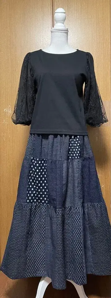 기모노 리메이크 심플 무늬목 등 목화 패치워크 캉캉 스커트