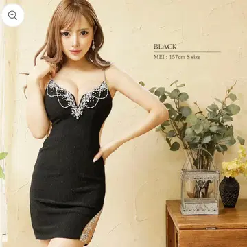 엔젤알 블랙 비즈 장식 타이트 드레스