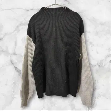 이카 바이컬러 리브 니트 스웨터 블랙 x 그레이