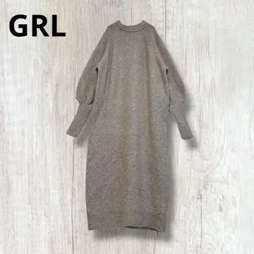 [GRL 그레일] 니트 롱 원피스 스웨터 울 브라운 F