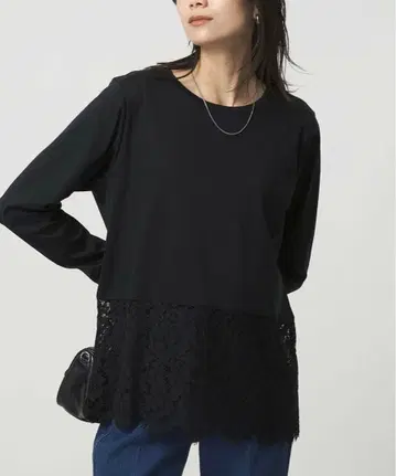 밑단 레이스 풀오버 블랙 그린 라벨 릴랙싱