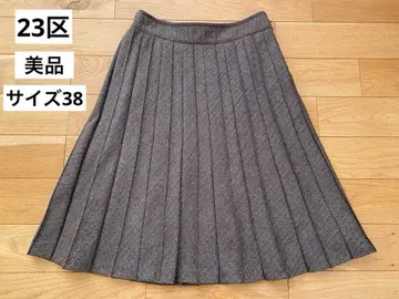 새상품급 23구 플리츠 스커트 무릎 기장 헤링본 울 캐시미어 혼방 38