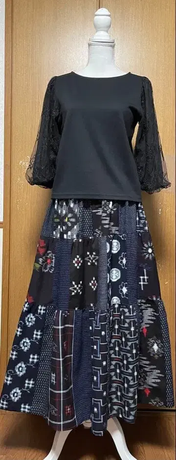 기모노 리메이크 무늬 등 목화 패치워크 캉캉 스커트