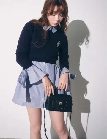 snidel 스나이델 니트 세트 브로치 포함 미니 셔츠 원피스