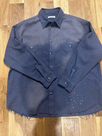 릴랙스 핏 블리치 가공 건 클럽 체크 셔츠 롱 슬리브