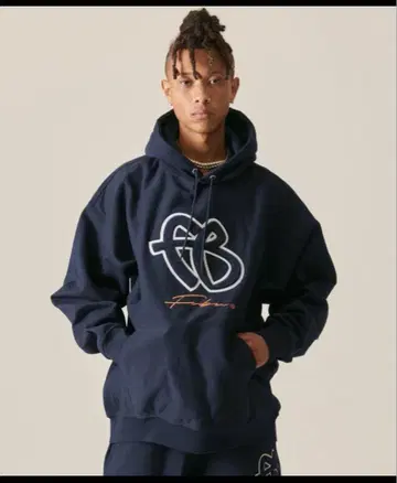 FUBU 로고 자수 후드 부착 후드티 블랙