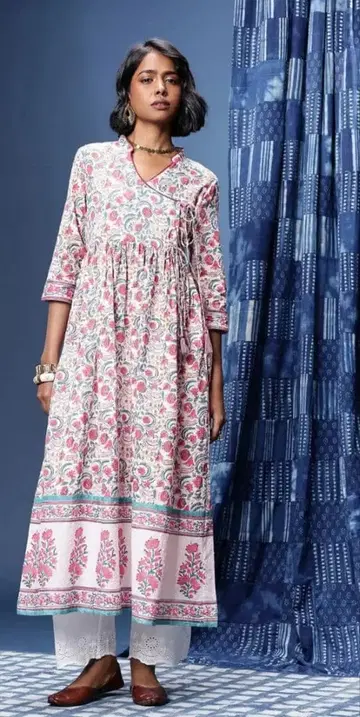 블록 프린트 코튼 롱 쿠르타