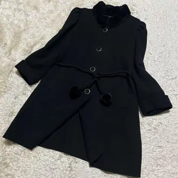 새상품급 레리안 지이롱 혼방 울 코트 블랙 XL 사이즈 A라인 퍼 옷깃