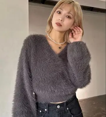 EMODA 2WAY 샤기 니트 그레이